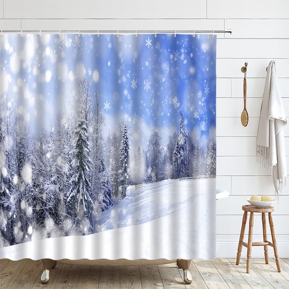 Winter Forest Shower Curtain Cedar Trees Sunset Mountain Cloud Country Christmas Nature Po