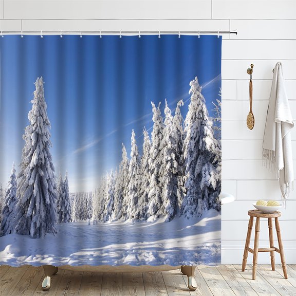 Winter Forest Shower Curtain Cedar Trees Sunset Mountain Cloud Country Christmas Nature Po
