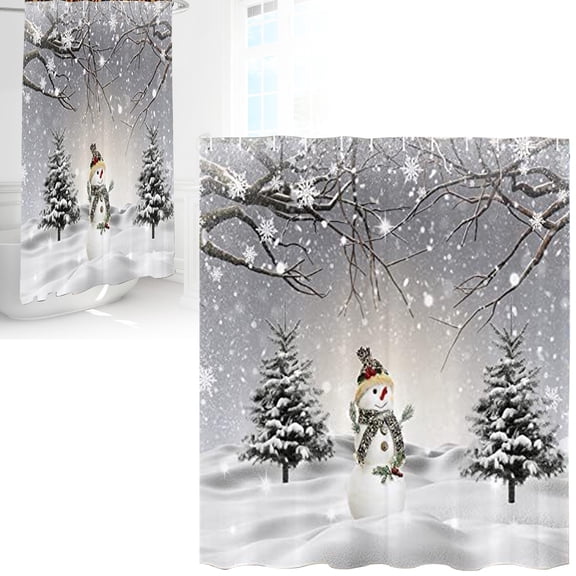 Winter Forest Shower Curtain Snow Covered Forest Trees Pathway Nature Scene Shower Curtains White Snowmans Waterproof Bath Curtains for Bathroom Decor 59.06in