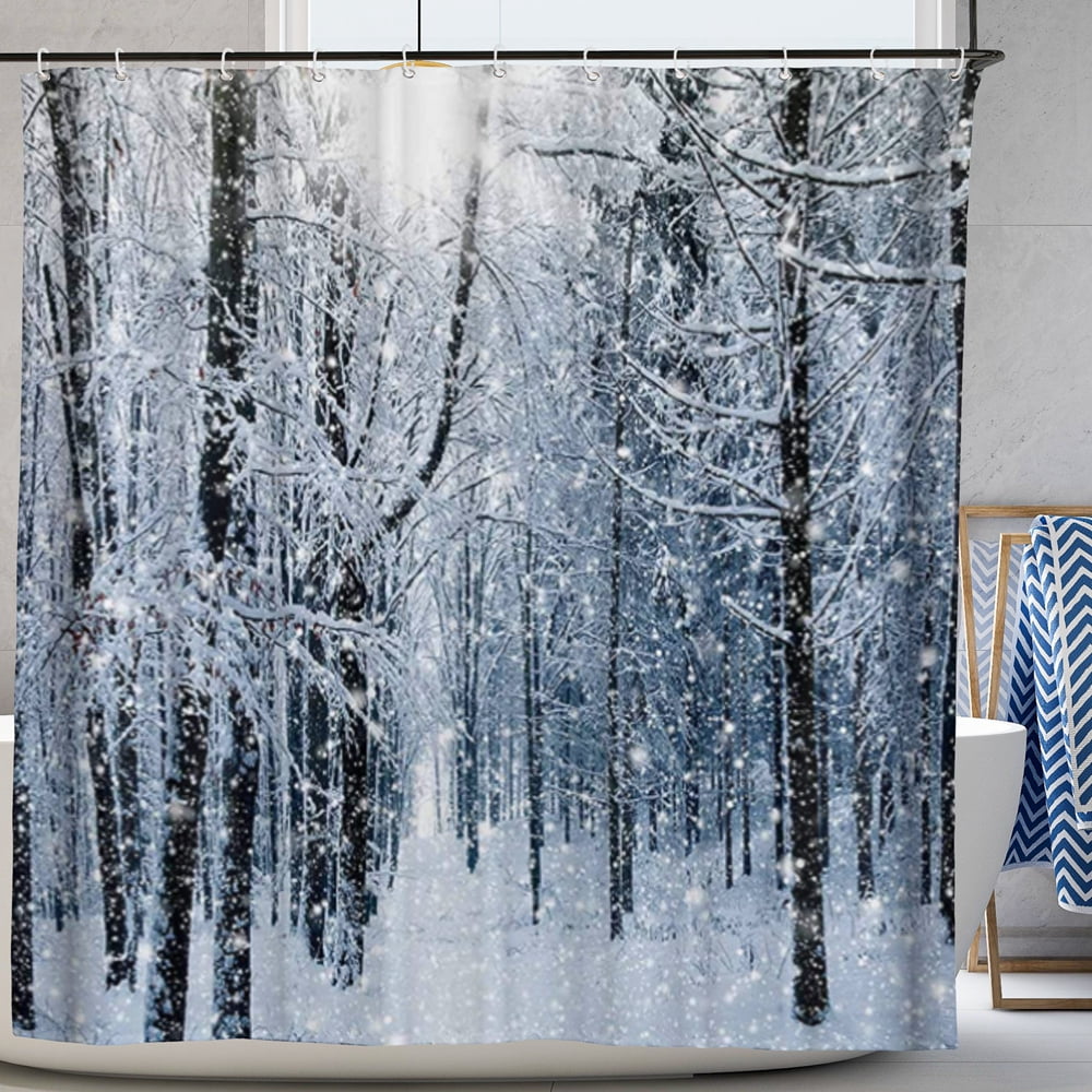 Winter Forest Shower Curtain for Bathroom Sets Snowy Bathtub Decors ...