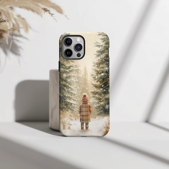 Winter Forest Snow Pine Phone Case Fits iPhone Samsung Galaxy Durable Hard Shell Green White Tree Art