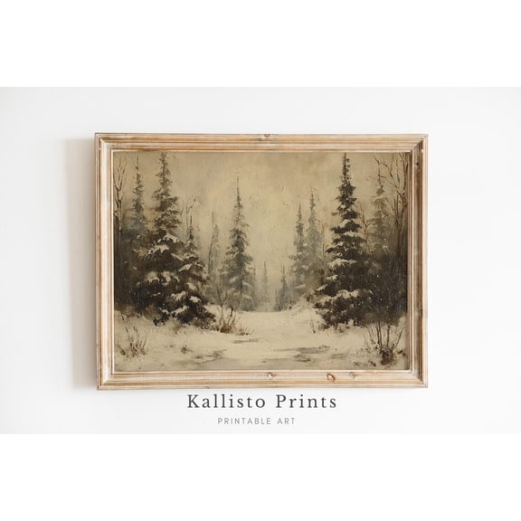Winter Forest Snow Scene Art Print Poster Tranquil Pine Tree Landscape Wall Decor, Rustic Neutral Snowy Nature Print Poster, Nordic Winter 1591, Size 8x12 UNFFRAMED F03.1.6l1835