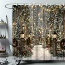 Winter Forest Snow Shower Curtain Christmas Snowy Pine Foggy Forest Bathroom Curtains Snowflake Bath Decor Polyester Fabric Curtains with Hooks