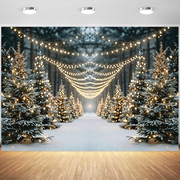 Winter Forest Snowy Tree Christmas Backdrop, Photo Background Banner5X3 ft