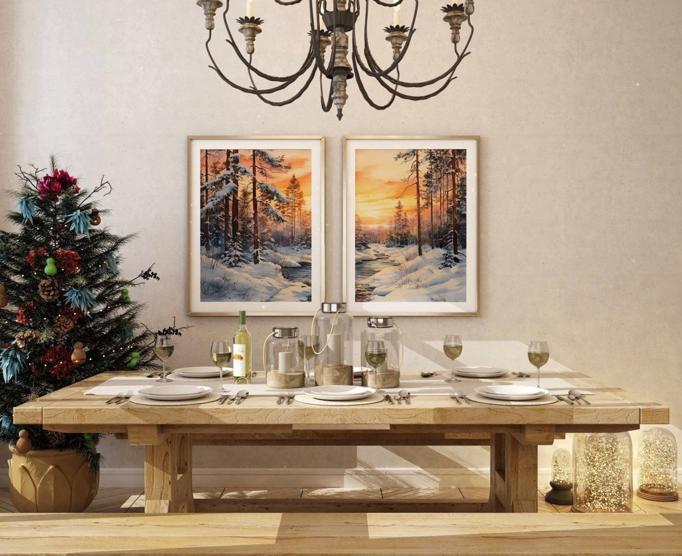 Winter Forest Snowy Woods Wall Art Print Set, Landscape Decor - Walmart.com
