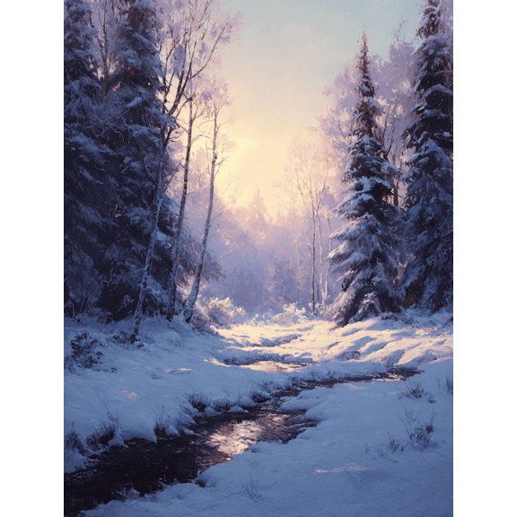 Winter Forest Stream Canvas Print, Suitable for Living Room Bedroom Dining Room Office Hallway Cabin Sunroom