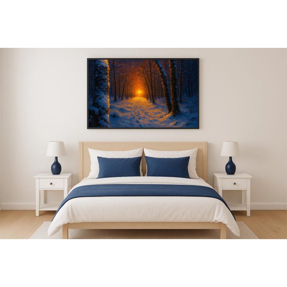 Winter Forest Sunset Snowy Path Poster, Unframed Size 8x12