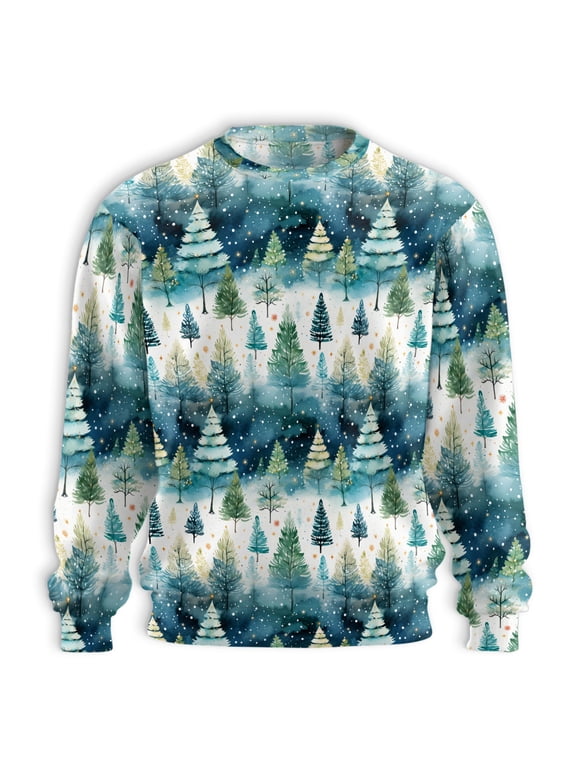 Winter Forest Sweatshirt, Snowy Pine Tree Print Crewneck, Christmas Nature Pullover, Cozy Holiday Gift, Outdoor Lover Top