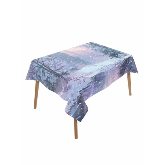 Winter Forest Table Cloth, Waterproof Tablecloth for Rectangle Tables, Natural Forest Lake Snow Scene Colorful Reusable Washable Fabric Table Cover for Restaurant Kitchen Dining Tables 60"x84"