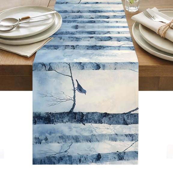 Winter Forest Table Runner Country Birch Tree Trunks Natural Scenery Tablerunners 13 x 70 Inch, Table Decorations Tabletop Scarf for Summer Gathering Holiday Farmhouse Kitchen Dining Decor