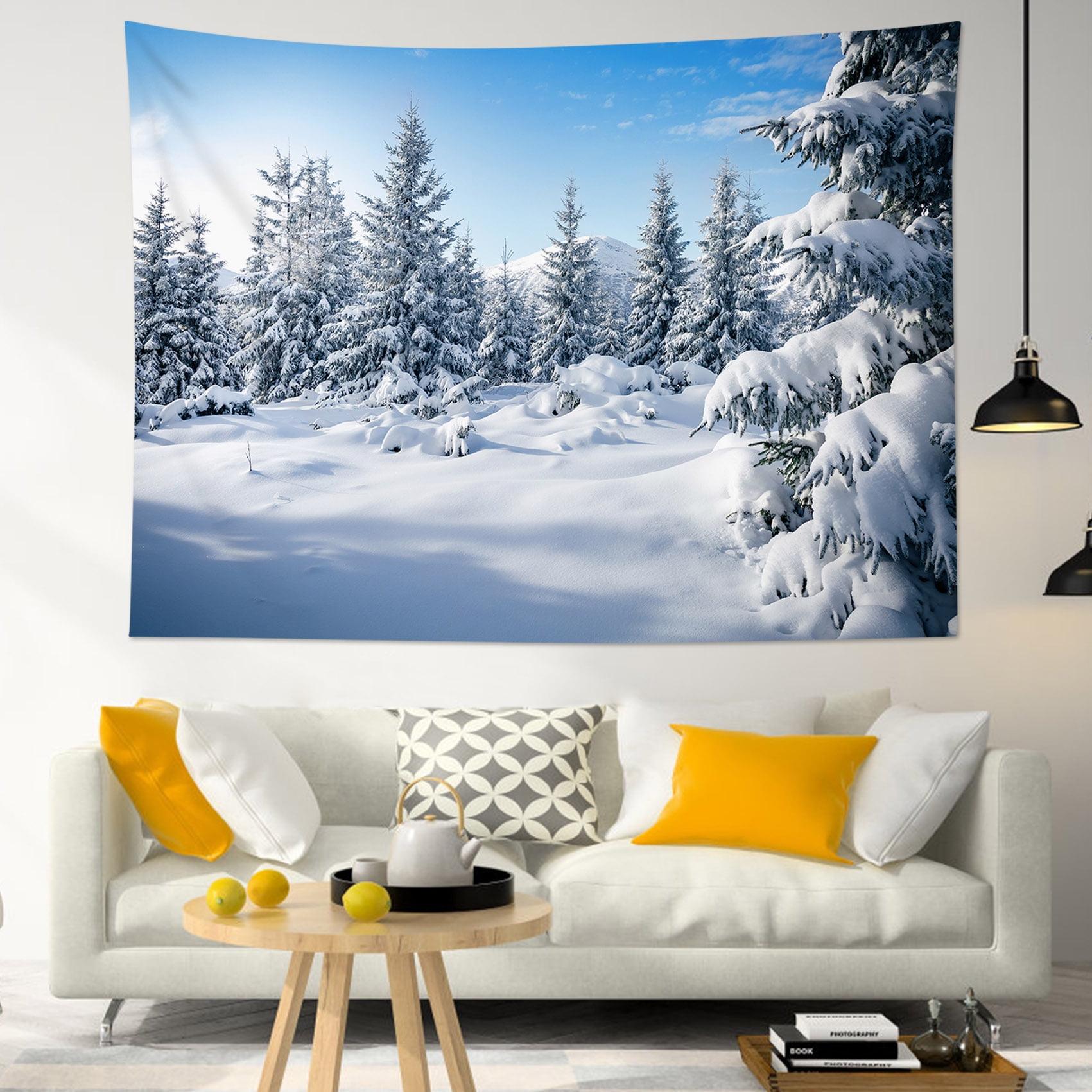 10x8ft Winter Forest Backdrop - Valentine's Day & Christmas Photo Background With Snowflakes & Mountains