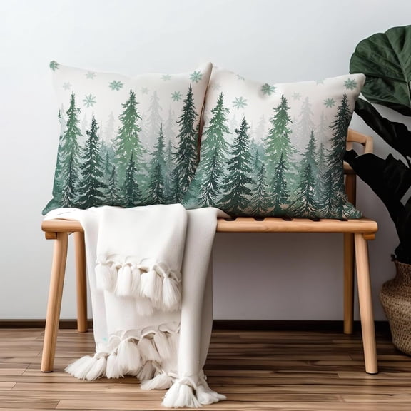 Winter Forest Throw Pillow Covers Pine Tree Snowflakes Pillow Case Home Decor Green Snow Scenery Pillow Covers 18x18 Inch Set of 2 Farmhouse Seasonal for Sofa Couch Bedroom