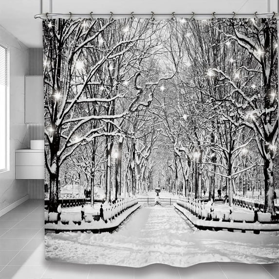 Winter Forest Tree Bathroom Shower Curtain 71W by 71H Inch Christmas Xmas Scenery Landscape Snow Polyester Fabric 12 Plastic Hooks Waterproof Decor