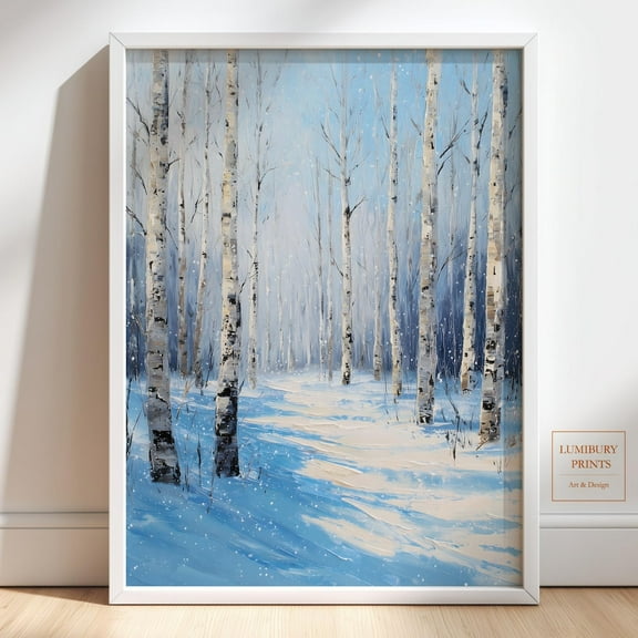 Winter Forest Wall Art, Birch Tree, Snowy Landscape Print, Rustic Winter Decor, Home Decor #2071, Unframed Canvas Size 8x12