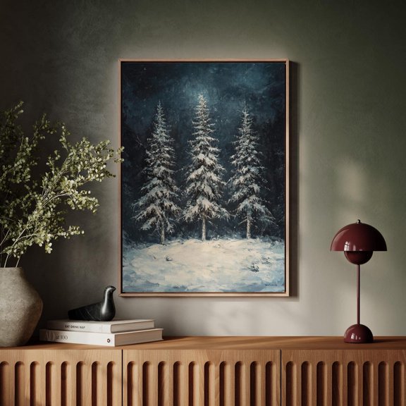 Winter Forest Wall Art - Snow-Covered Pines In Midnight Landscape For Seasonal And Rustic Home Decor Wall Art Modern Wall Decor Art