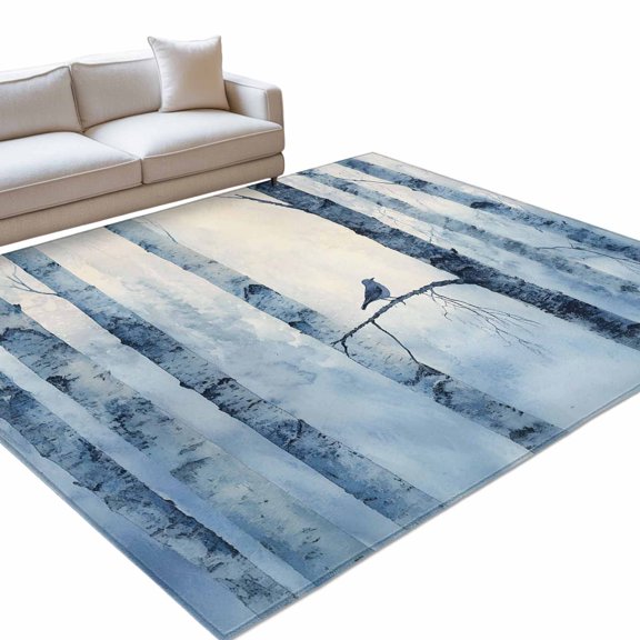 Winter Forest Washable Rug 3x5 Area Rug for Living Room Bedroom Non Slip Indoor Floor Rectangle Carpet Large Country Birch Tree Trunks Natural Scenery Entryway Rugs for Dining Room Office Home