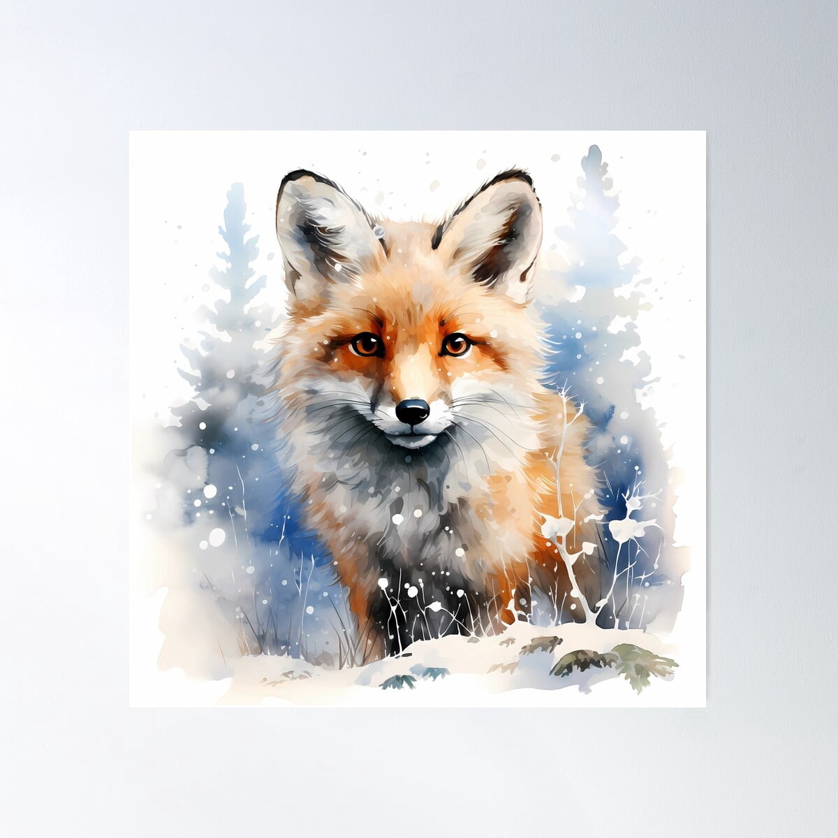 Winter Fox Cub Poster Wall Art, Modern Wall Decor For Living Room ...
