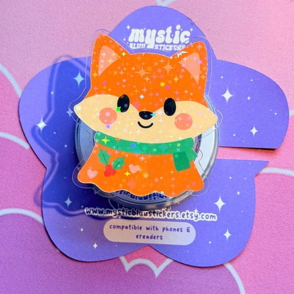 Winter Fox Magnetic Phone Grip: Holographic Cozy Critter Accessory