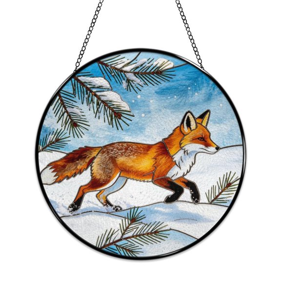 Winter Fox Snow Forest High Quality Stained Glass Hanging Ornament Home Garden Balcony Festival Decoration Gift