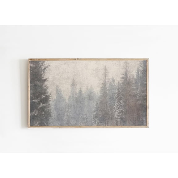 Winter Frame Art Country Snowy Christmas Pine Forest Landscape Neutral Christmas Decor Wall Art