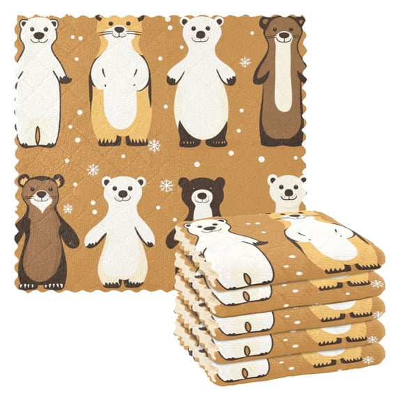 Winter Friends 6 Pack Kitchen Cleaning Cloths 11'' x 11'', Super Absorbent, Soft Double Layer Plush for Dish and Surface Cleaning