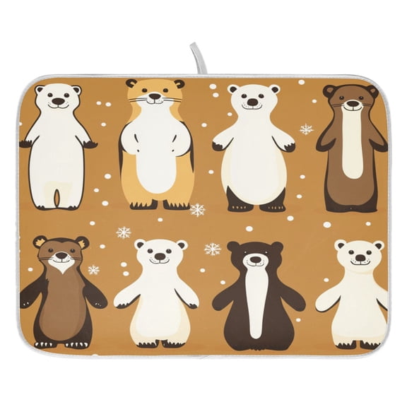 Winter Friends Dish Drying Mat for Kitchen, Quick Drying Absorbent Soft Durable 16" x 18"
