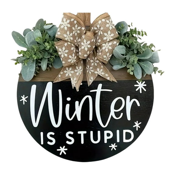 Winter Front Door Sign Winter Is Sign 12Inch Round Wooden Wreath Hanger Snowflake Door For Home Outdoor Indoor Porch Wall Hangs Home Decor