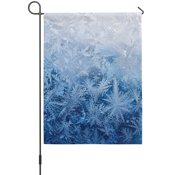 Winter Frost Garden Flag 12 x 18 Inches, Nature Clear Blue White Ice Crystal Snowflake Weather Proof Outdoor Patio Flags Double Sided Small Garden Decoration for Yard Outside Home