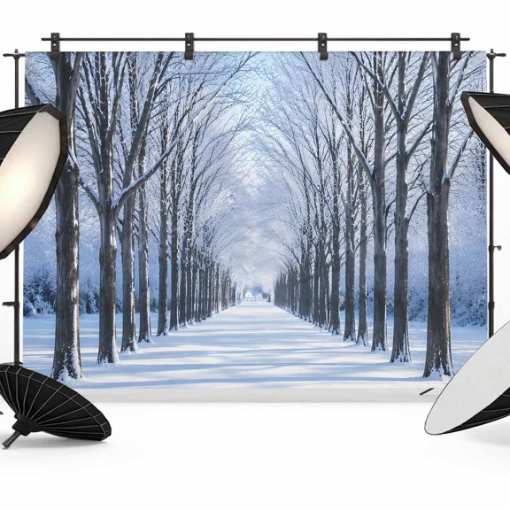 Winter Frosty Path Backdrops for Photography, Snowy Trees Bare Branches Rustic Fabric Photo Background Sturdy Studio Props for Photo Studio, Video Recording, Booth & Photoshoot 10x8ft