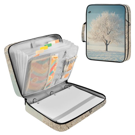 Winter Frosty Snow Tree Accordion File Organizer Expanding File Folder 3-Ring Binder Bag 500 Sheets A4 Size