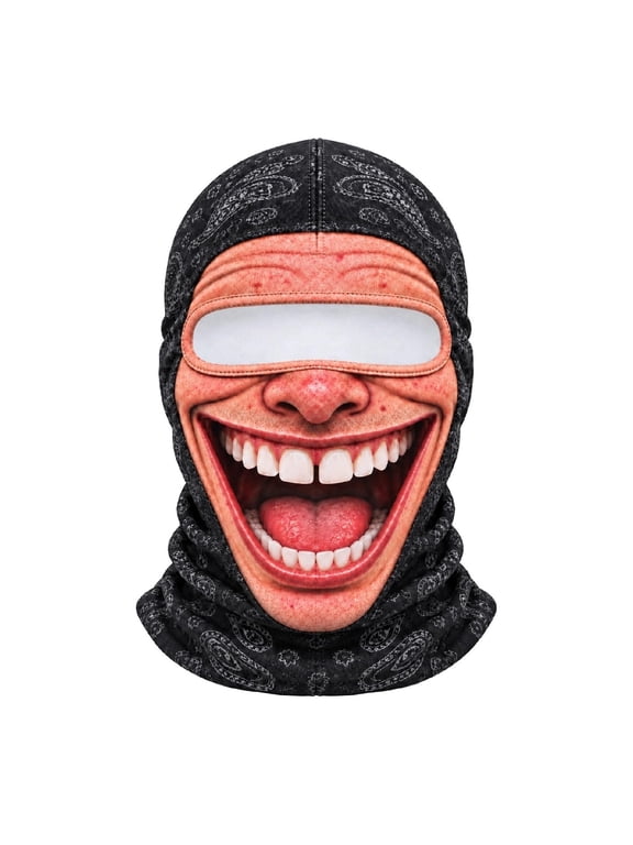 Winter Full Face Mask, Funny Realistic Ski Mask,3D Balaclava, Full Head & Neck Coverage for Skiing, Snowboarding and Winter Parties,Realistic 3D Print Big Grin Human Face Ski Mask