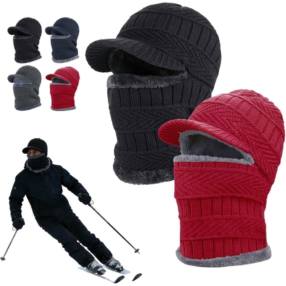 Winter Fullguard Beanie, Full Coverage Fleece Winter Hat with Face Cover for Men Women Warm Outdoor Knitted Hats