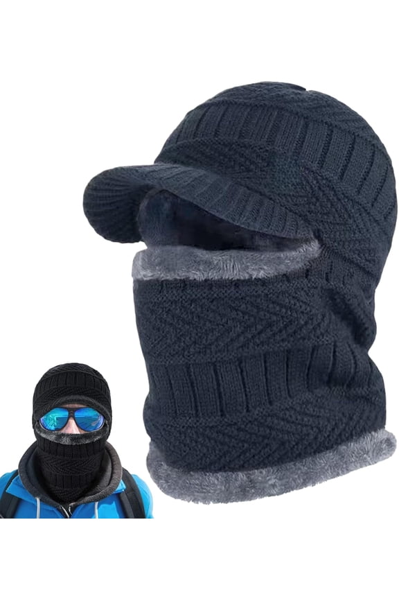Winter Fullguard Beanie, One-Piece Windproof Full Coverage Hat with Mask & Earflaps, Cozy Warm Fleece Knitted Scarf Hat
