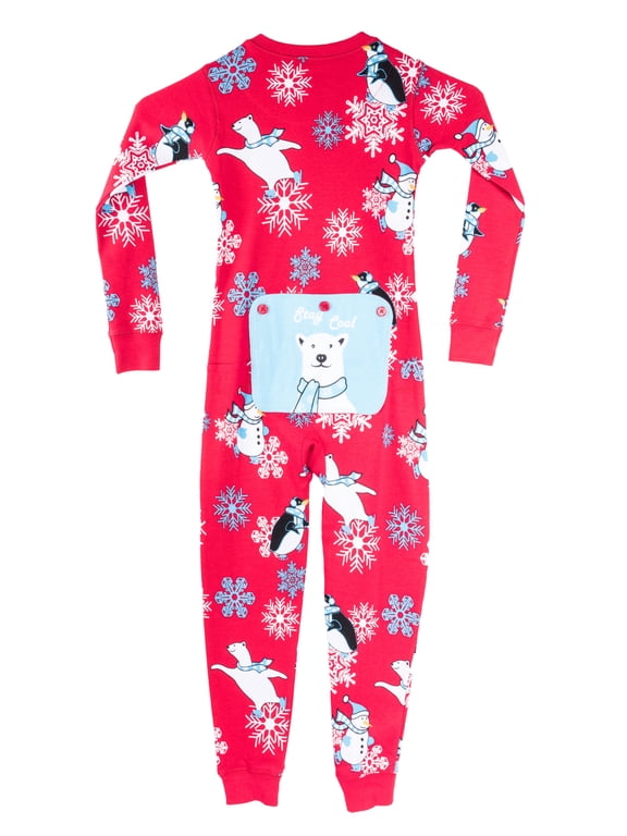 Winter Fun Penguins Union Suit Boys & Girls One Piece Pajamas Stay Cool Polar Bear Rear Flap