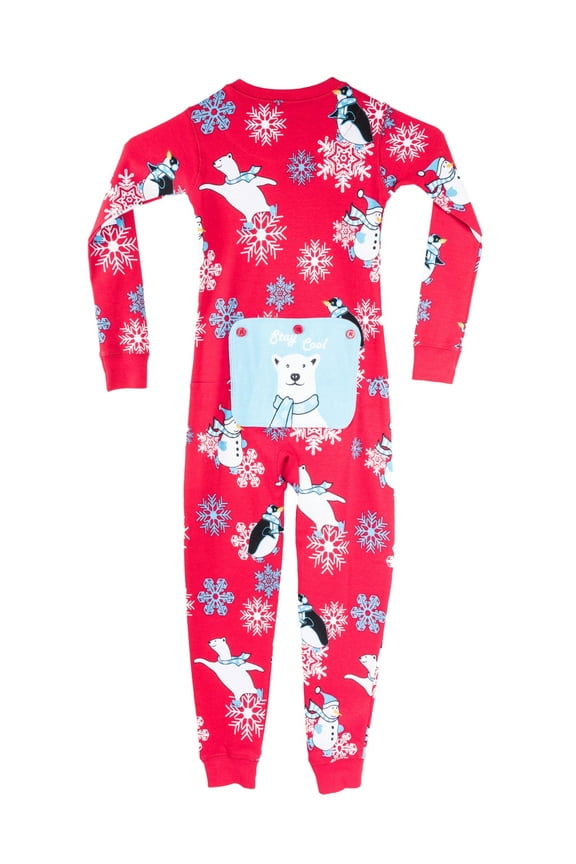 Winter Fun Penguins Union Suit Boys & Girls One Piece Pajamas Stay Cool Polar Bear Rear Flap