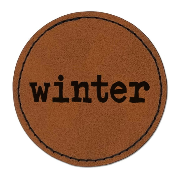 Winter Fun Text 2.5" Faux Leather Round Engraved Iron-On Patch - Brown