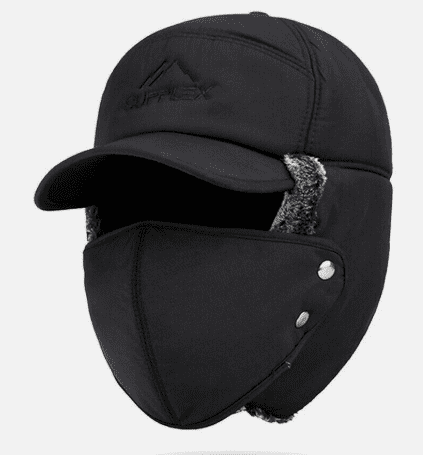 Winter Fur Ear Flap Trapper Hat with Full Face Mask – Thermal Aviator Snow Ski Cap