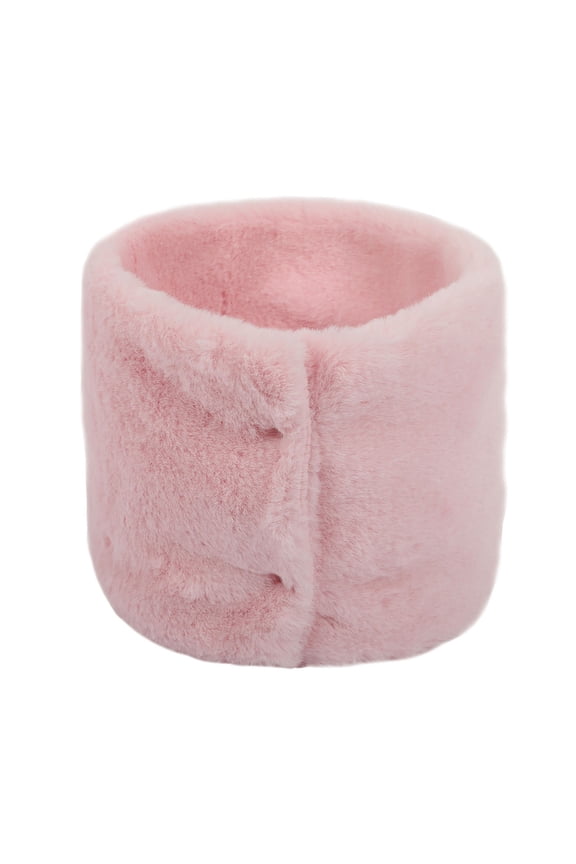 Winter Furry Plush Neck Warmer Solid Color Windproof Circle Loop Scarf Pink One Size