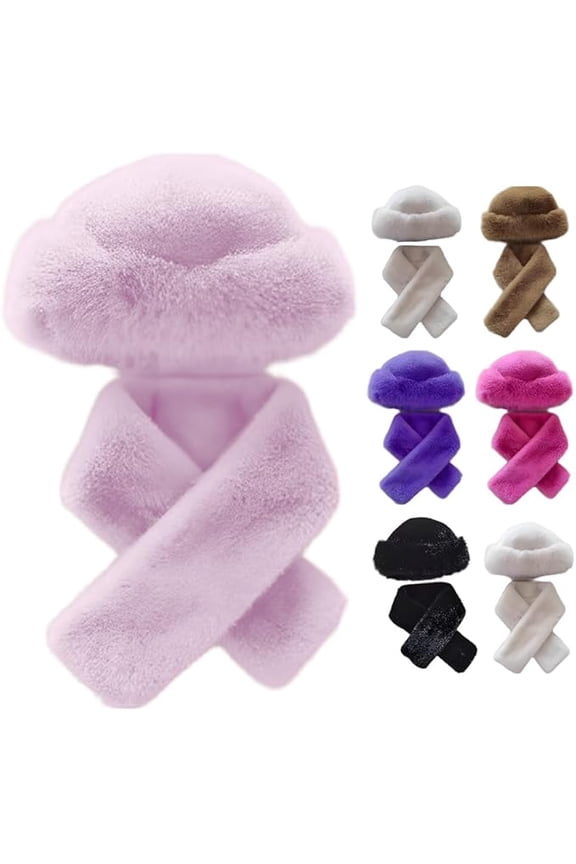 Winter Fuzzy Hat and Scarf Set for Women, Faux Fur Collar Wrap Scarf Plush Warm Beanies Cap for Cold Weather