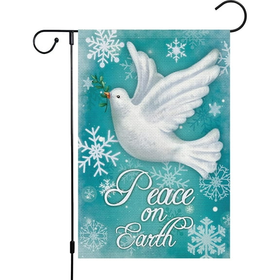Winter Garden Flag 12.5x18 Double Sided, Small Burlap Pigeon Snowflake Pray Hope Garden Yard Flags World Peace on Earth for Seasonal Outside Outdoor House Holiday Decor (ONLY FLAG)