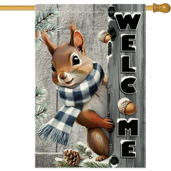 Winter Garden Flag 28x40inch The Nut Squirrel Welcome Large Garden Flags Yard Porch House Flag Double Side For Home Outdoor Yard Patio Lawn Decor, Garden Decorations (RMQ-160D, 28"X40")