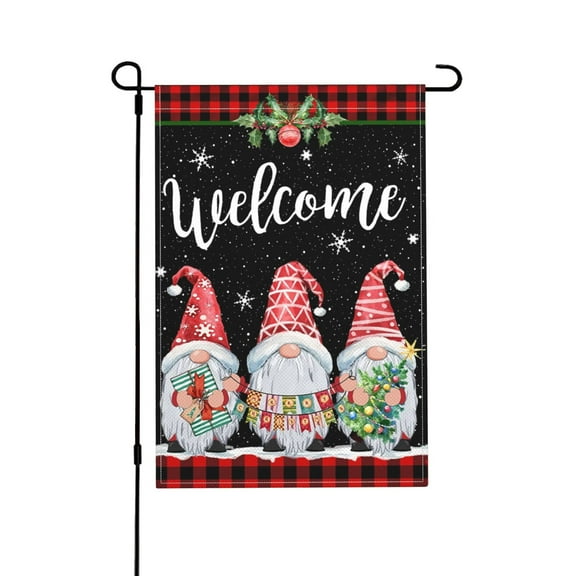 Winter Garden Flag, Christmas Flag, Gnomes Welcome Yard Flags for Outside, Buffalo Plaid Christmas Flag, Holiday Banner Decoration