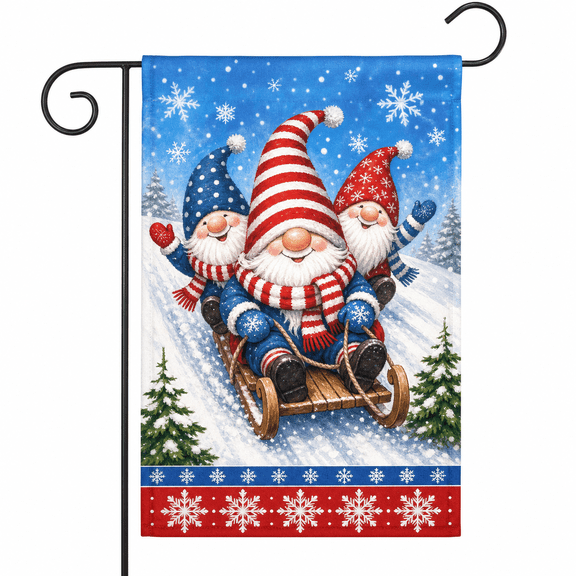 Winter Garden Flag Sledding Gnome for Outdoor Yard Decor for Christmas Seasonal Display