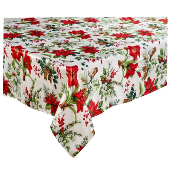 Winter Garden Tablecloth Christmas Amaryllis Birds Multi-color Benson Mills(60 x 84 Oval)
