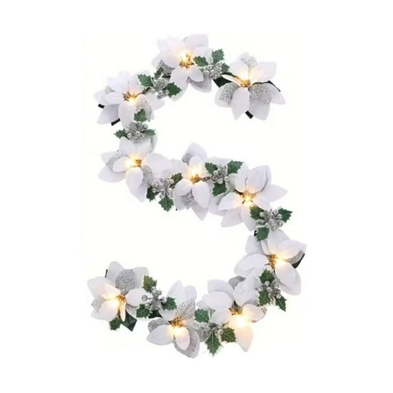 Winter Garland with Lights 200cm - Artificial Holly Berry Garland for Staircase, Mantel & Holiday Decor
