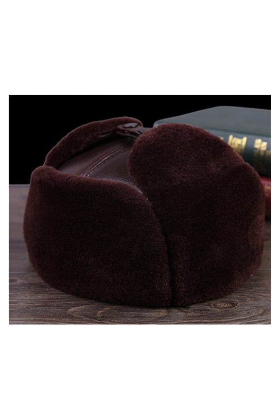 Winter Genuine Leather Black Bomber Hat Male Fleece Faxu Fu-r Inside Head Warm Caps Motocycle Chapeau Hat ,Soft Feel