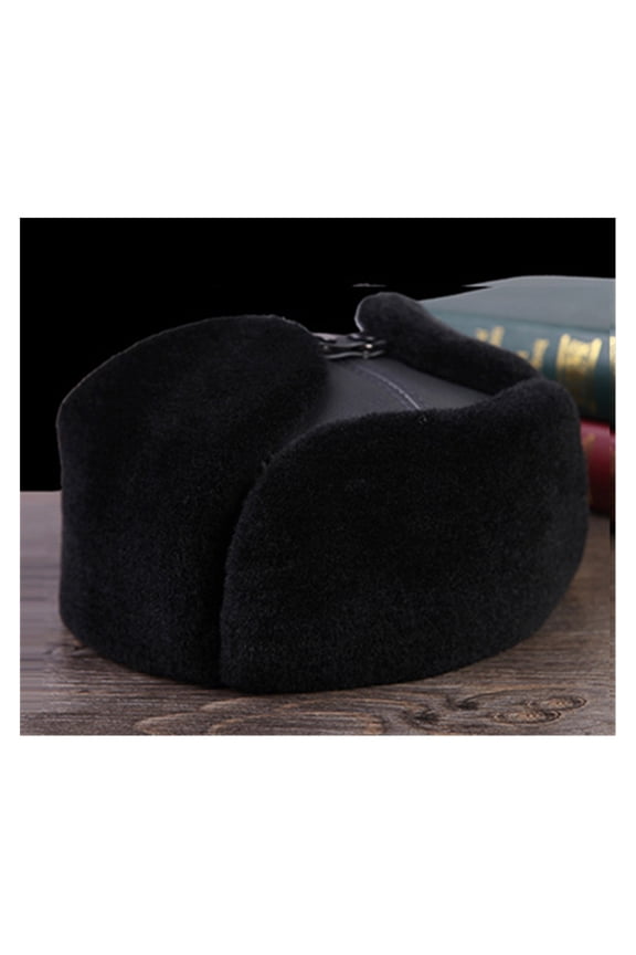 Winter Genuine Leather Black Bomber Hat Male Fleece Faxu Fu-r Inside Head Warm Caps Motocycle Chapeau Hat ,Soft Feel