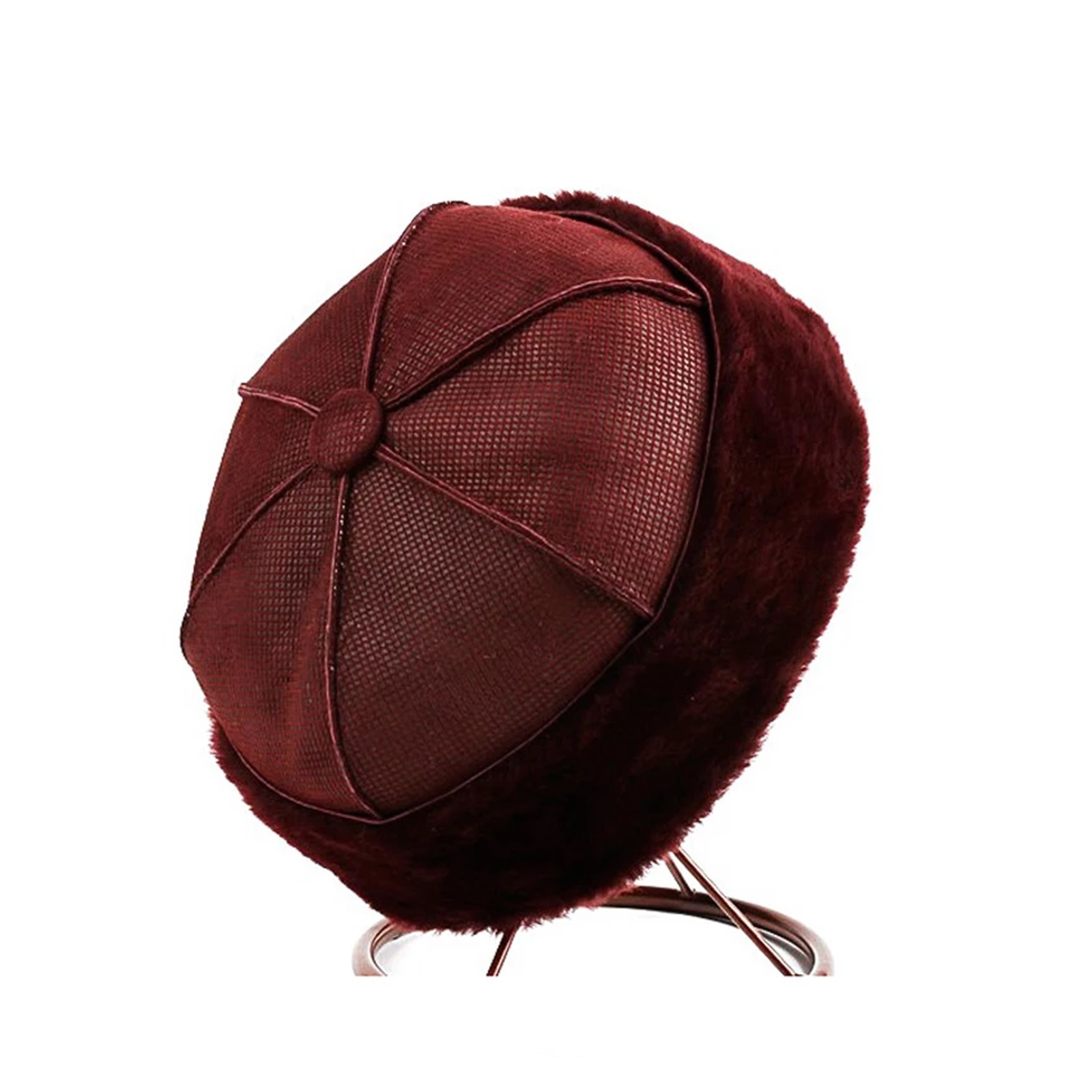 Winter Genuine Leather Hat Fur Integration Sheepskin Bomber Cap For Elderly Velvet Thermal Watermelon Bonnet Landlord Hat ,Unisex