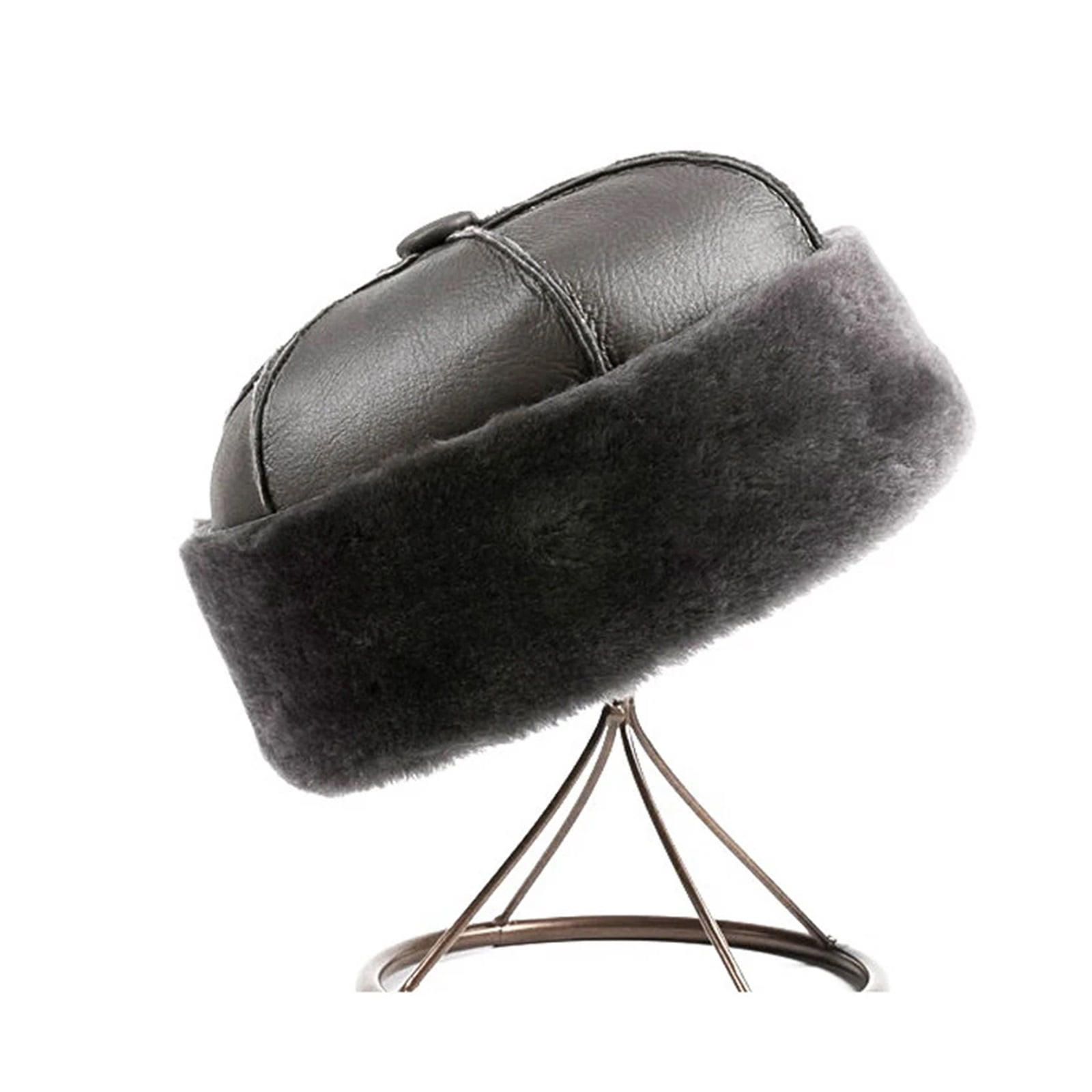 Winter Genuine Leather Hat Fur Integration Sheepskin Bomber Cap For Elderly Velvet Thermal Watermelon Bonnet Landlord Hat ,Unisex
