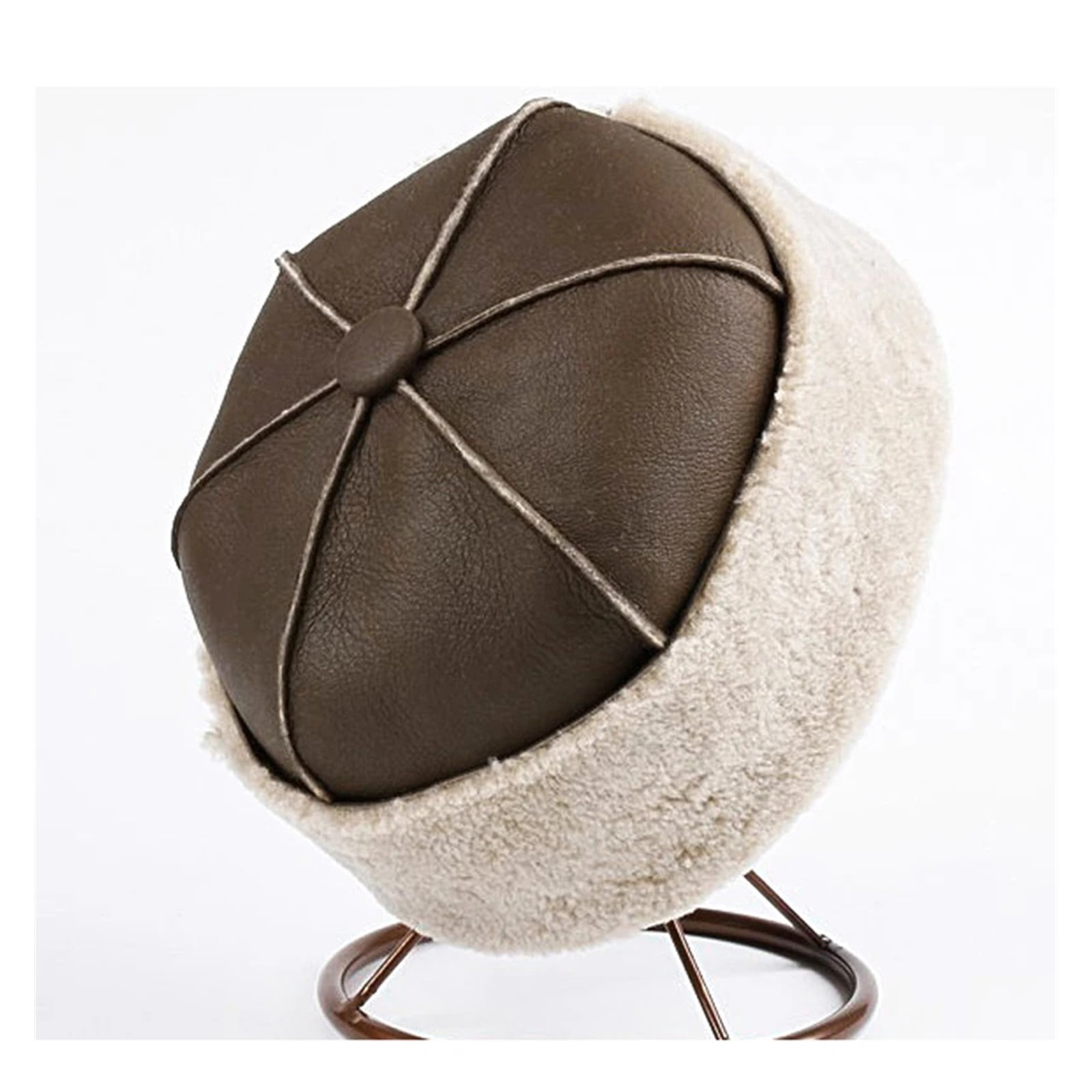Winter Genuine Leather Hat Fur Integration Sheepskin Bomber Cap For Elderly Velvet Thermal Watermelon Bonnet Landlord Hat ,Unisex